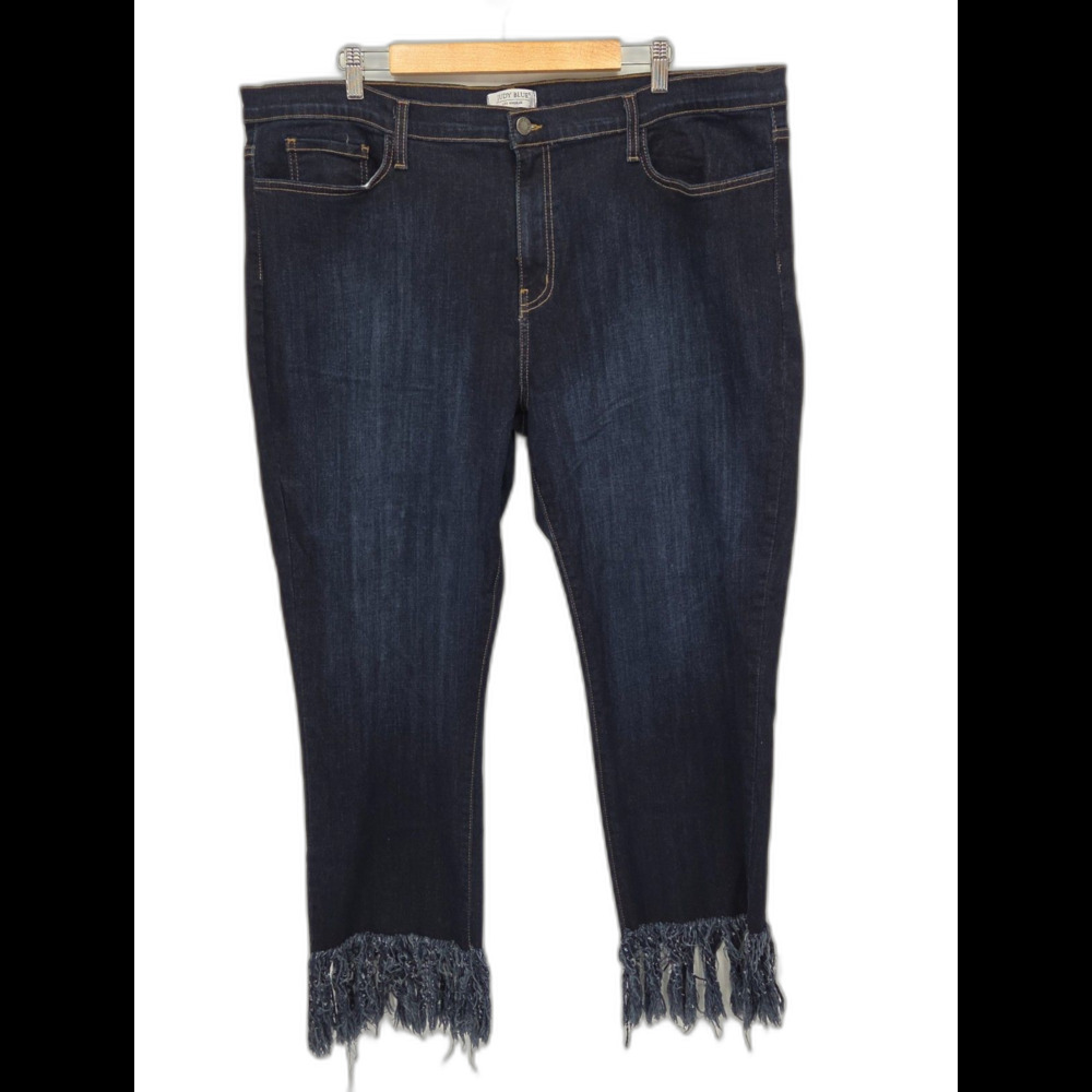 Judy Blue Jeans Womens 24W Plus Dark Wash Straight Leg Crop Fringe Hem 83108